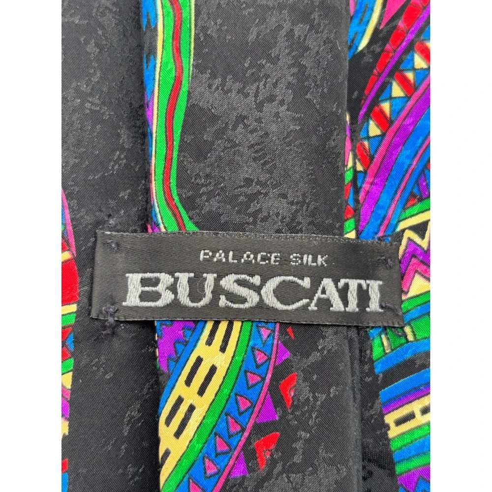 Buscati Men's Palace Silk Necktie Abstract Geometric Vintage 1990s